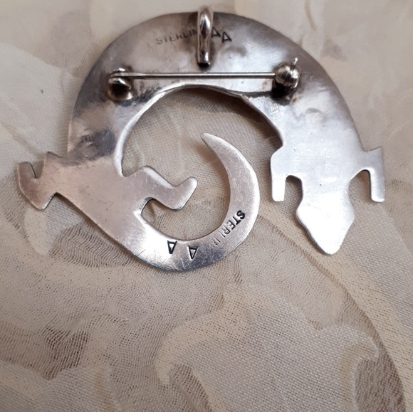 vintage sterling Navajo lizard pendant brooch - Picture 6 of 8